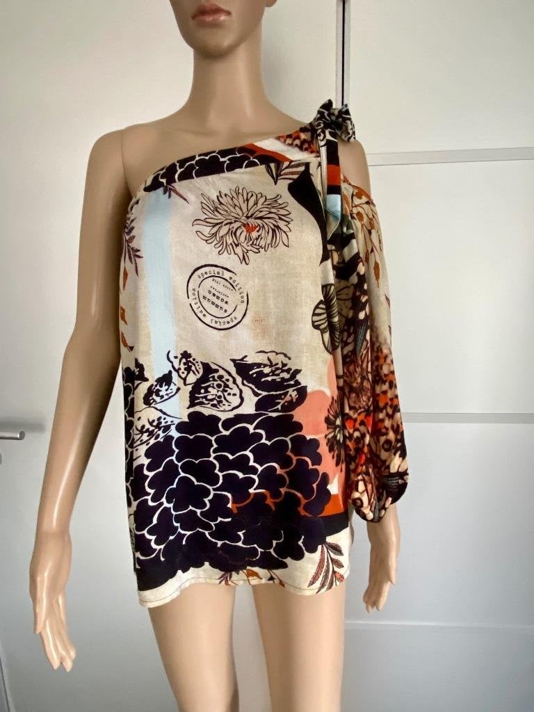 H359 Nieuw: Summum maat 38=M blouse top beige/zwart/oranje, Maat 38/40 (M), Summum, Beige, Nieuw