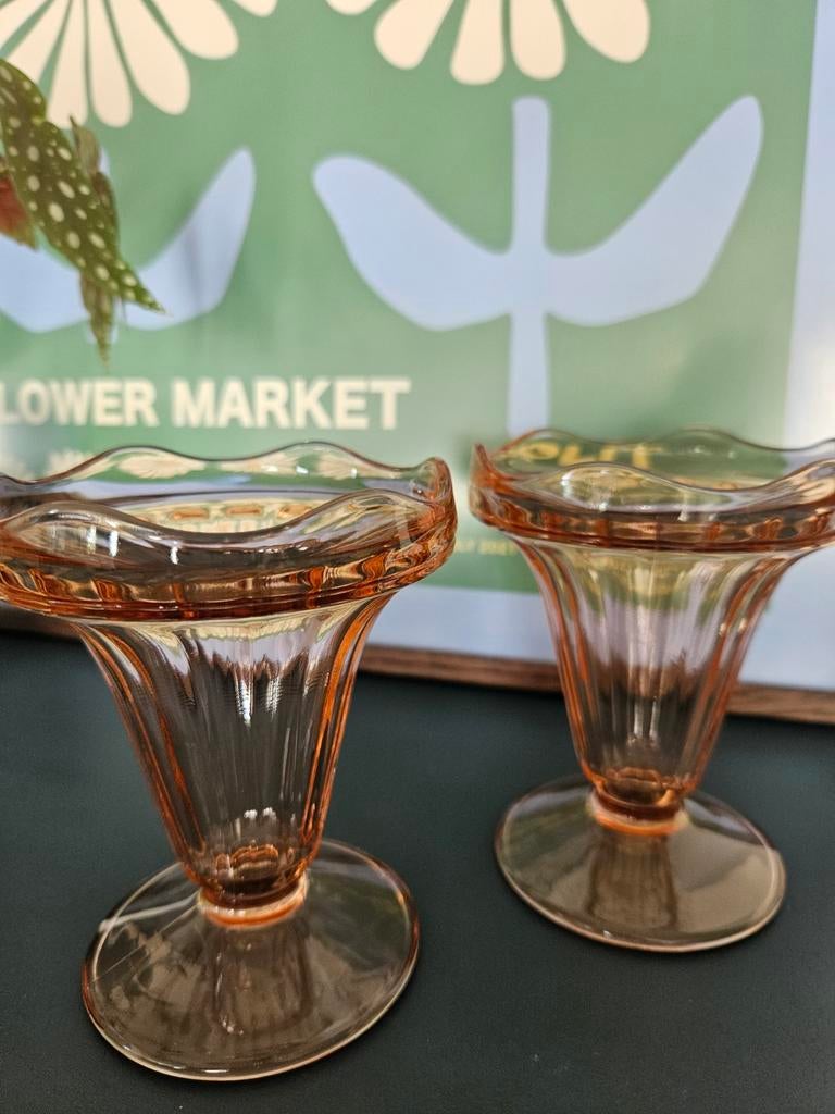 Vintage Franse glazen Rosaline dessert roze ijscoupe glas, Ophalen of Verzenden, Zo goed als nieuw
