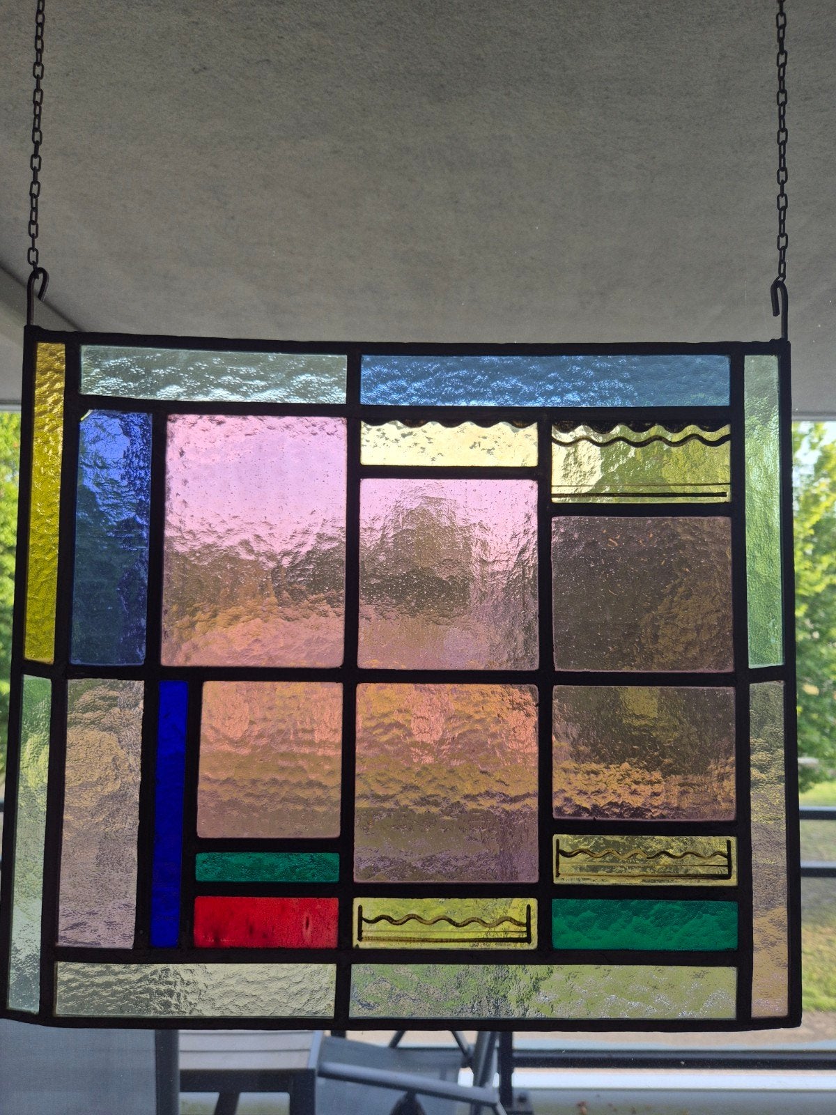 Prachtige set van  2 glas-in-lood- Mondriaan-stijl, Ophalen