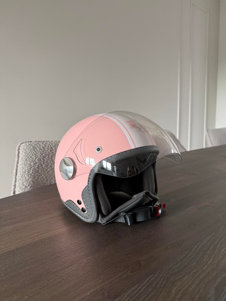 Roze scooterhelm met vizier (kindermaat), Fietsen en Brommers, Ophalen, Zo goed als nieuw, Extra small of kleiner