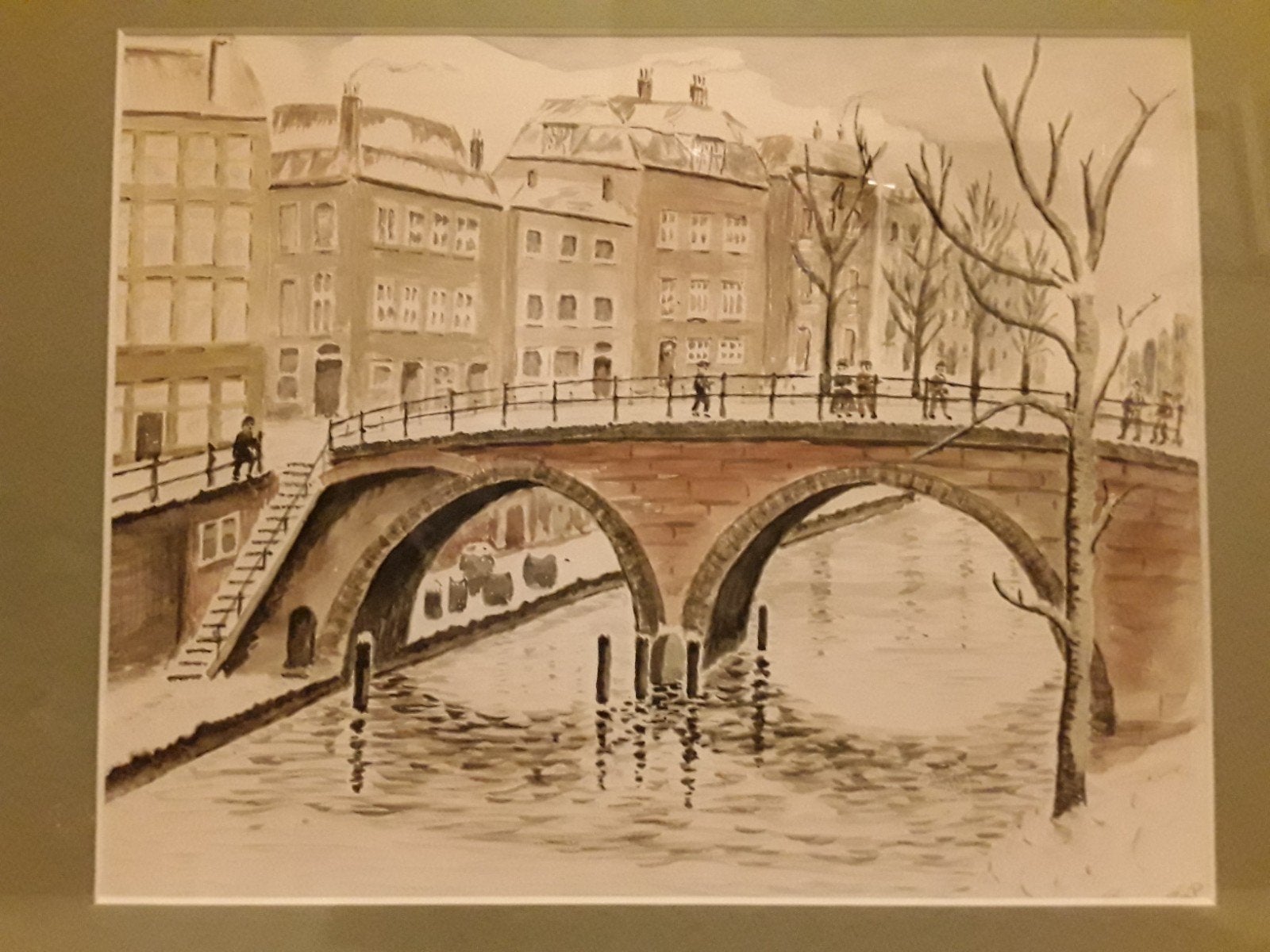 Prachtige Aquarel in professionele lijst, Ophalen, Minder dan 50 cm, Tekening, Minder dan 50 cm