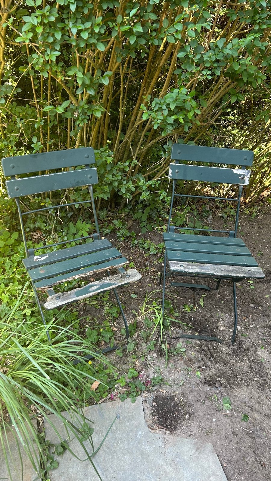 2x Vintage Bistro Tuinstoelen - Opknapper, Tuin en Terras, Ophalen, Gebruikt, Metaal, Inklapbaar