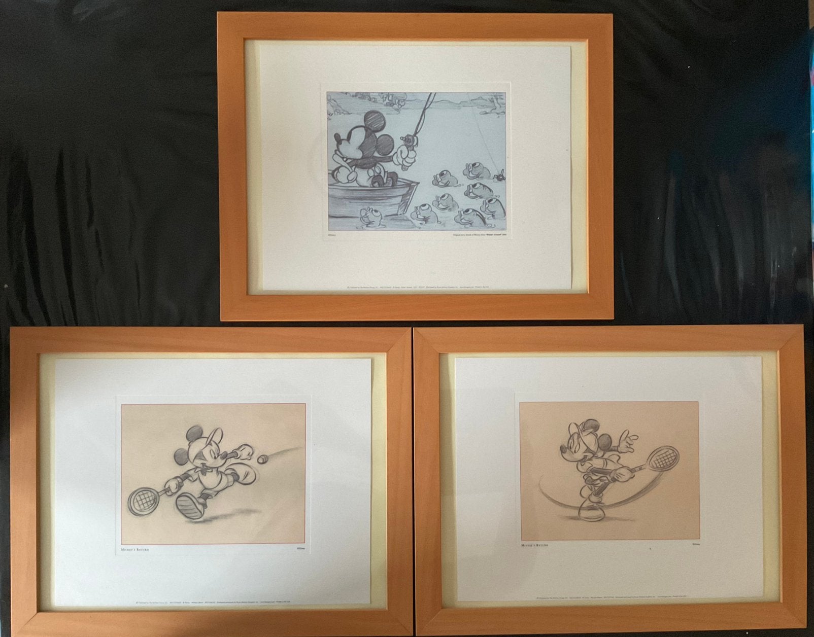 Ingelijste schetsen van Disney, Mickey Minnie Tennis/vissen, Ophalen, Mickey Mouse