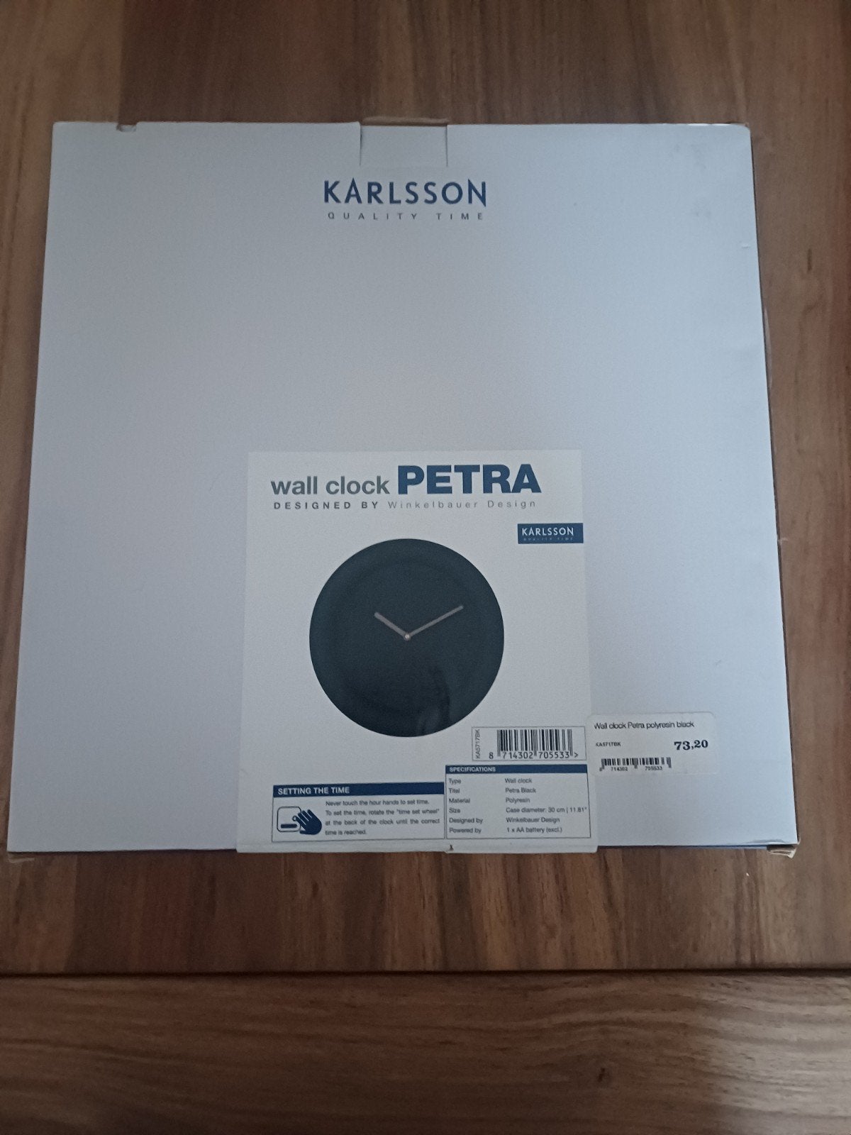 Nieuwe Karlsson Petra wandklok - Zwart, in doos, Ophalen of Verzenden