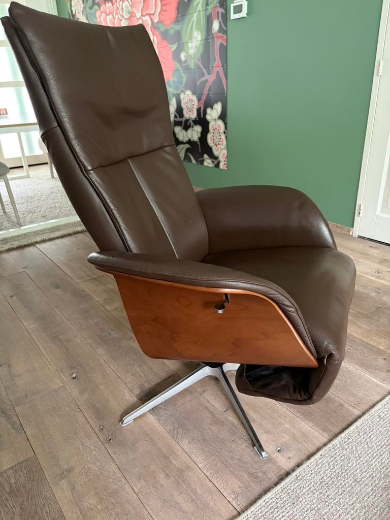 Goossens Bergen relaxfauteuil Leer zgan, Ophalen of Verzenden, Zo goed als nieuw, 50 tot 75 cm, Leer