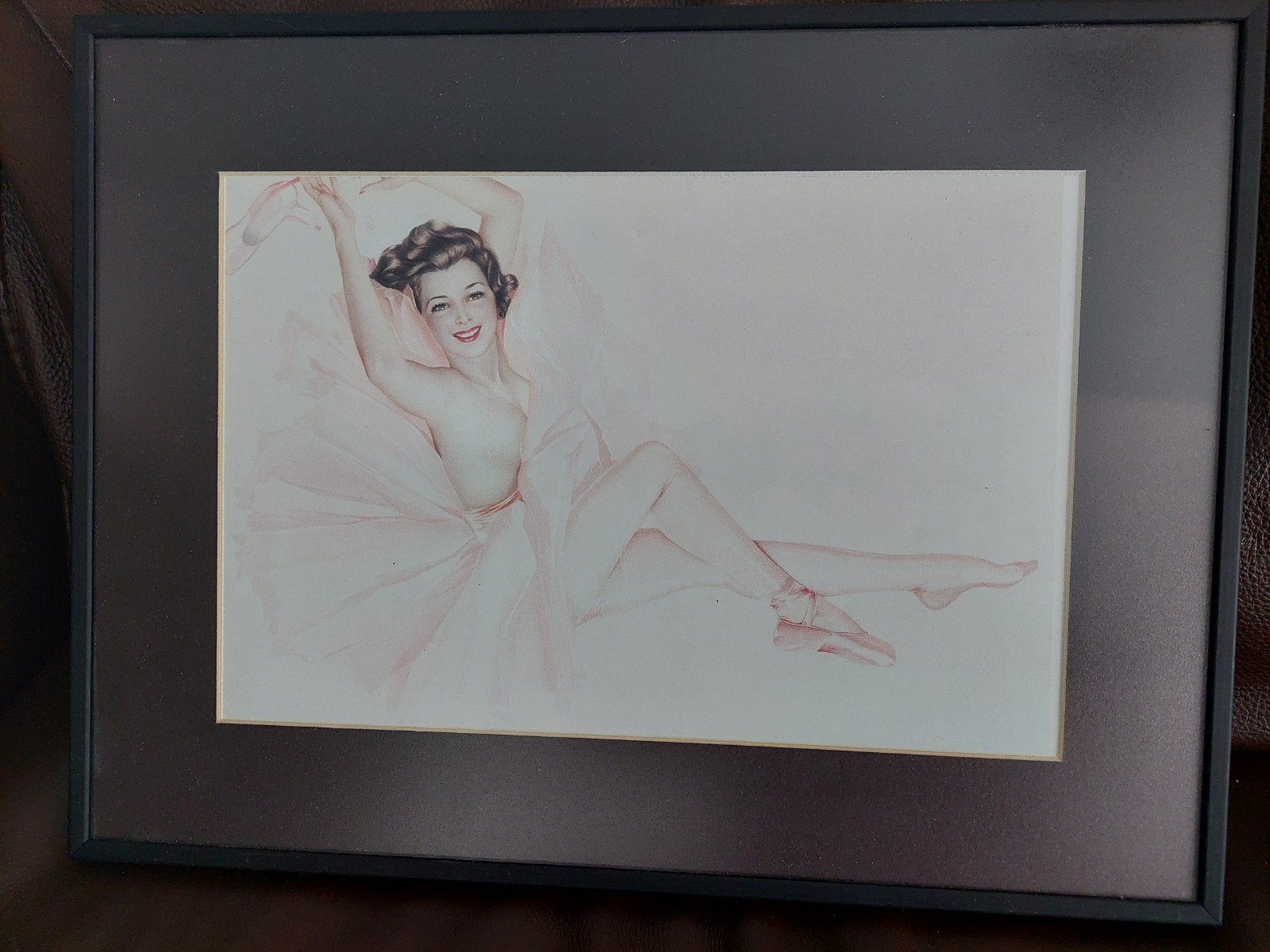 Vintage pin up girl print in lijst, Antiek en Kunst, Ophalen of Verzenden