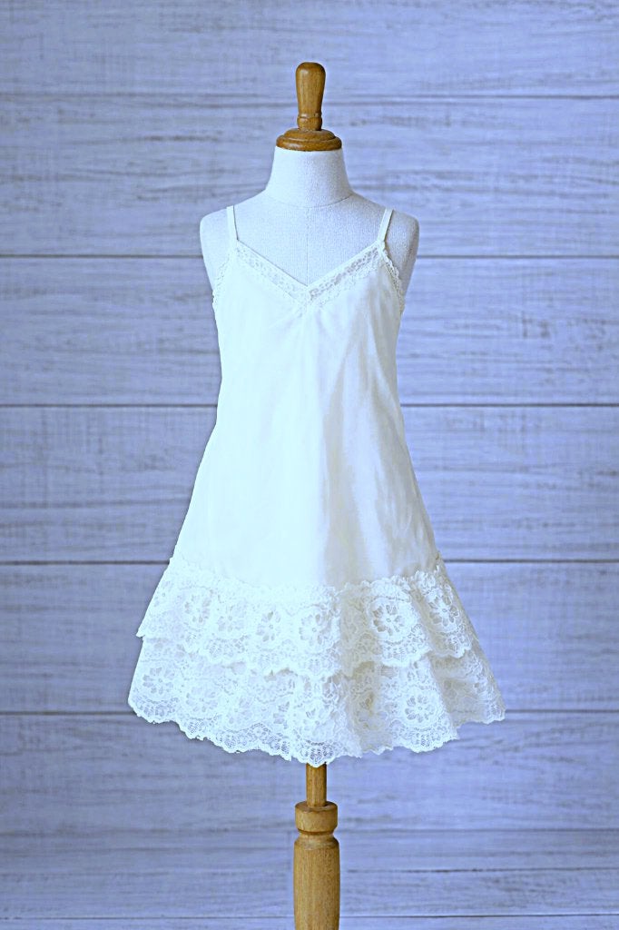 Vintage Kinderonderjurkje Perlon - Off-white - Maat 140, Ophalen of Verzenden, Zo goed als nieuw, Perlon, Meisje