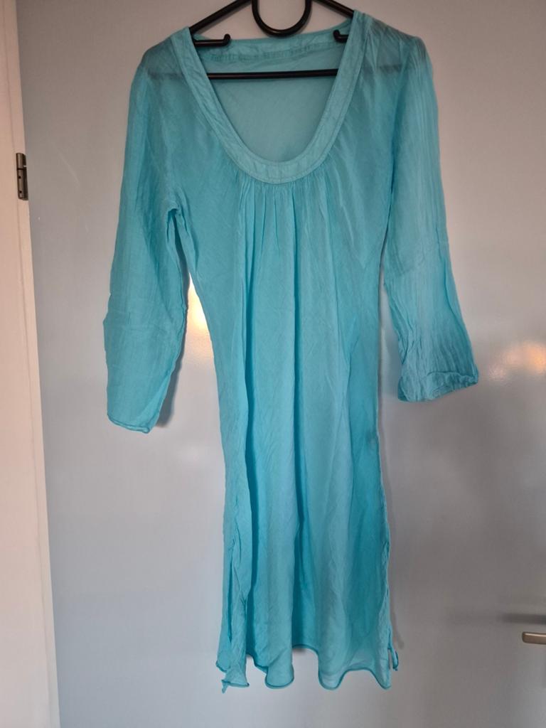 Tuniek turquoise mt. L 50% zijde en 50% katoen, Kleding | Dames, Blouses en Tunieken, Ophalen of Verzenden, Zo goed als nieuw