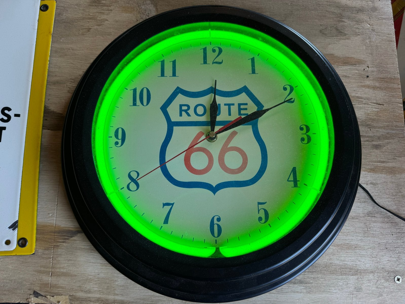 Route 66 Wandklok met Neon Verlichting, Ophalen, Gebruikt, Wandklok