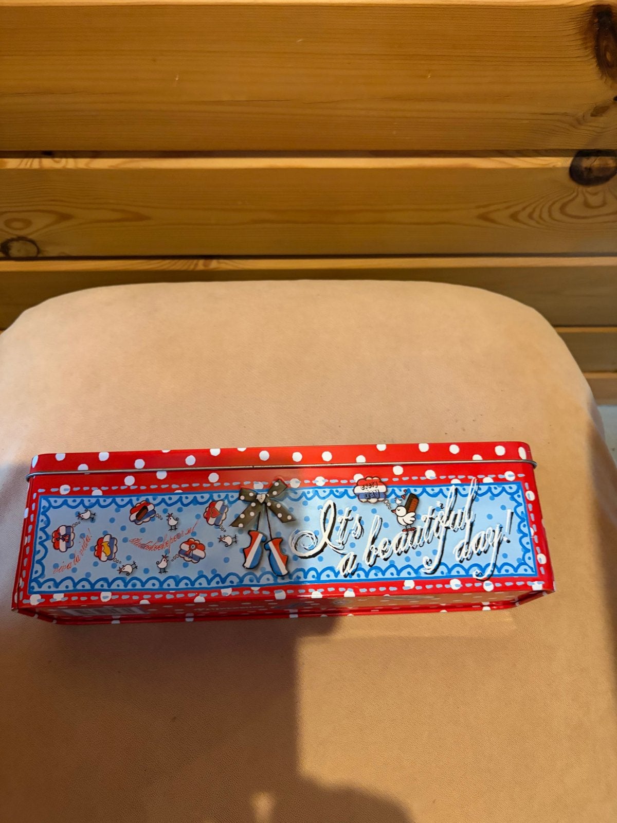 Ontbijtkoektrommel peperkoektrommel 28x8x8 hollands design, Blauw, Ophalen of Verzenden, Zo goed als nieuw, Metaal