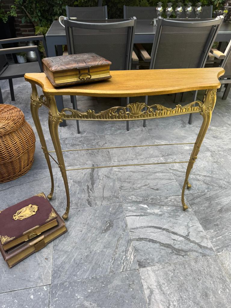 Antieke Console Tafel m, side table - Koper & Hout, Ophalen