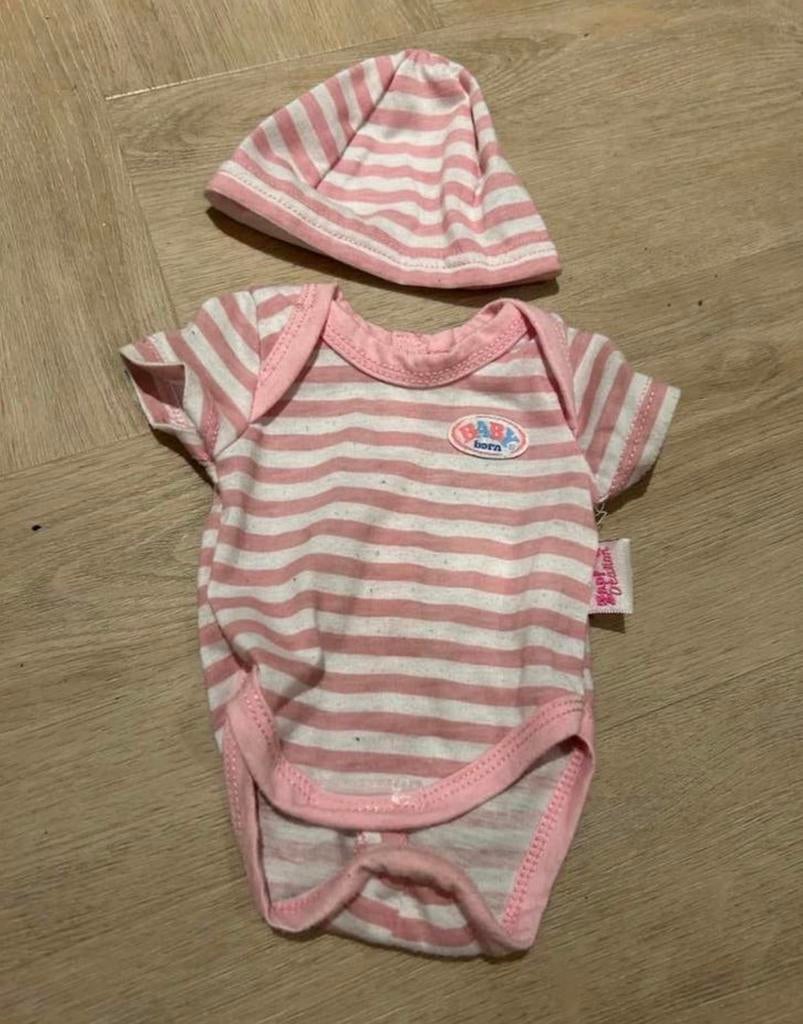 BABY born romper en muts roze gestreept voor 43cm pop, Kinderen en Baby's, Speelgoed | Poppen, Ophalen of Verzenden, Gebruikt