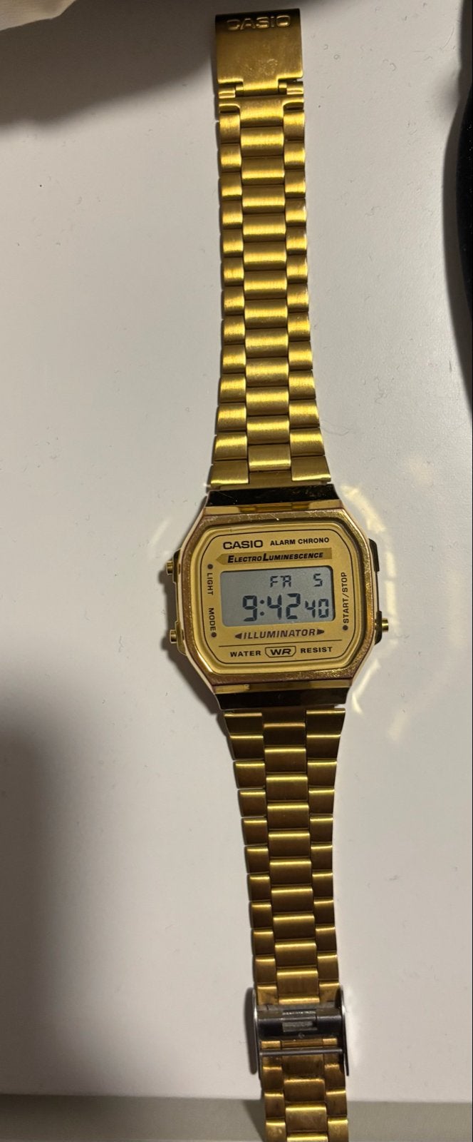 Gouden Casio A168 digitaal horloge - Vintage stijl, Ophalen, Gebruikt, Polshorloge, Overige materialen