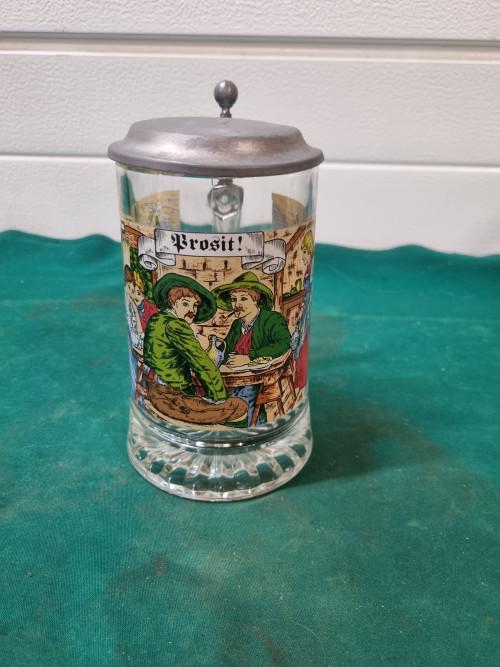 bierpul prosit met afbeelding glas en tinnen deksel, Ophalen of Verzenden, 'T Olde Gre-j, Info@toldegrej.nl, Endepoelstraat 20f Didam