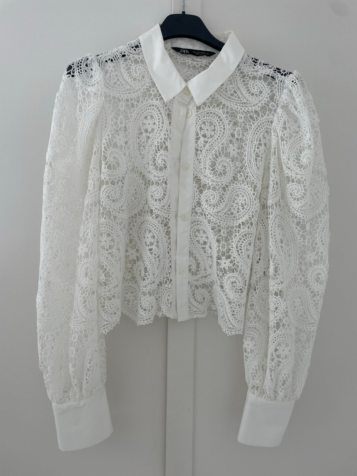 Witte Kanten Blouse van Zara - Maat L, Ophalen of Verzenden, Zo goed als nieuw, Maat 38/40 (M), Wit