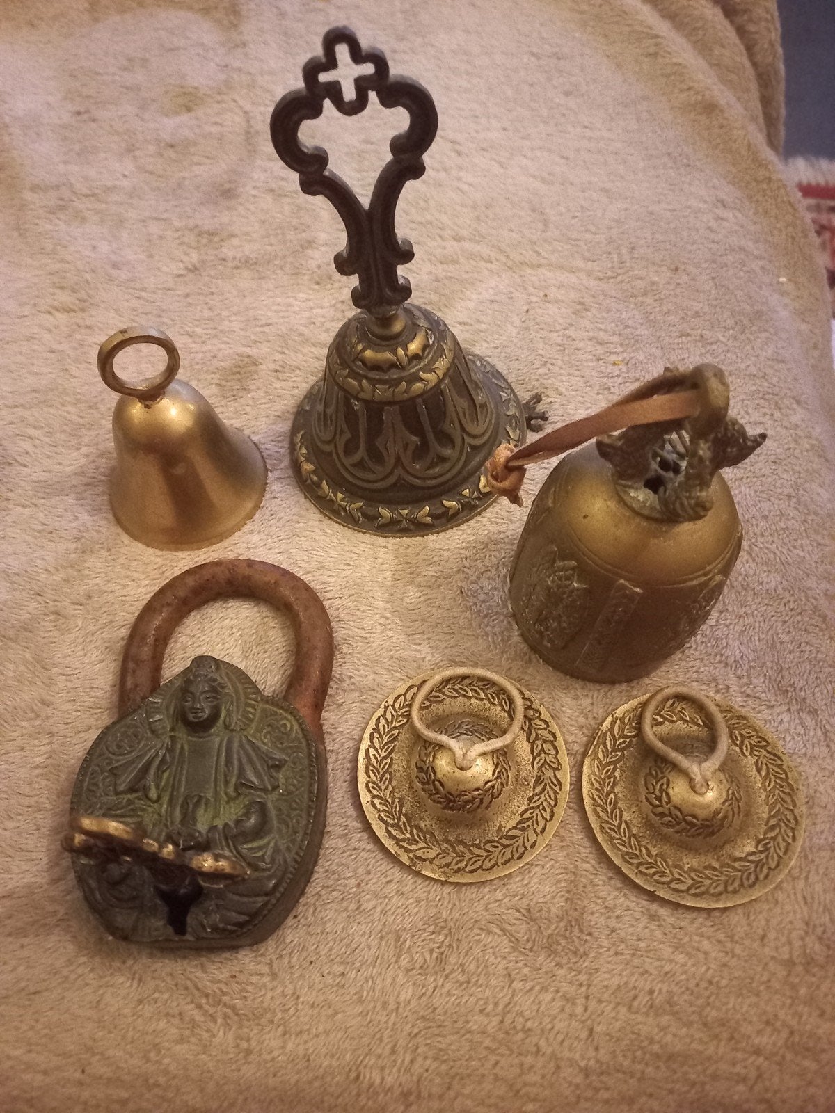 Diverse verzameling van messing en koperen bellen & slot v.a, Ophalen of Verzenden