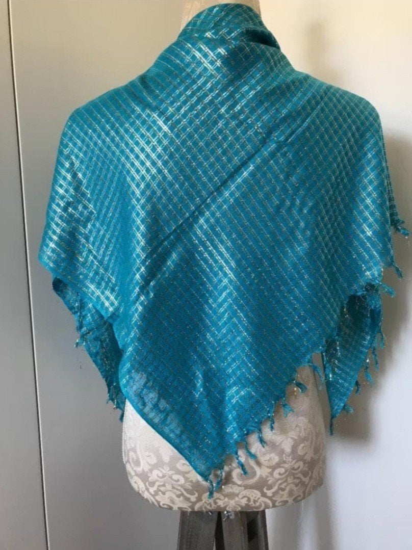 Turquoise Vierkante Sjaal, Kleding | Dames, Ophalen of Verzenden, Nieuw, Maat 46/48 (XL) of groter, Sjaal