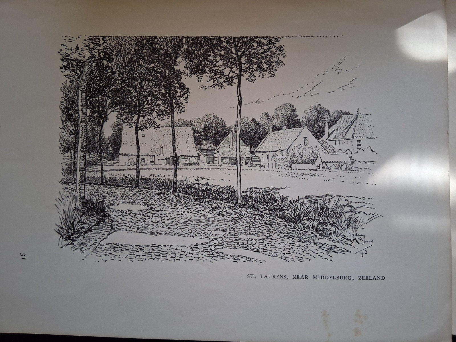 Tekening St. Laurens, Middelburg, Zeeland - Sydney R. Jones, Antiek en Kunst, Kunst | Tekeningen en Foto's, Ophalen of Verzenden
