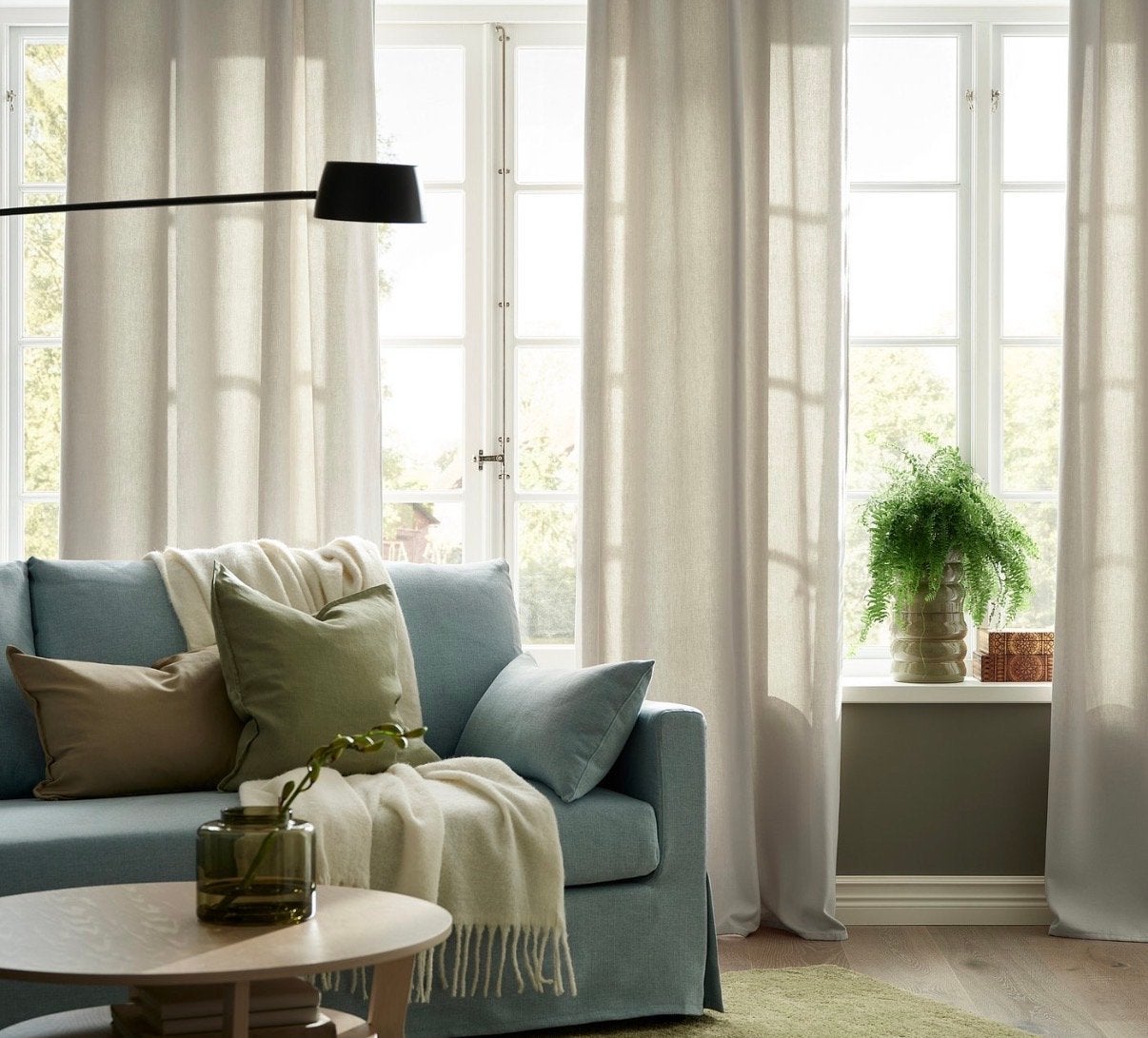 IKEA Gordijnen - 2 stuks, beige met plooiband, 100 tot 150 cm, 200 cm of meer, Beige, Ophalen of Verzenden
