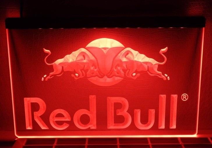 Red bull Formule 1 reclame neon bord lamp mancave *rood*/F1, Ophalen of Verzenden, Nieuw, Lichtbak of (neon) lamp