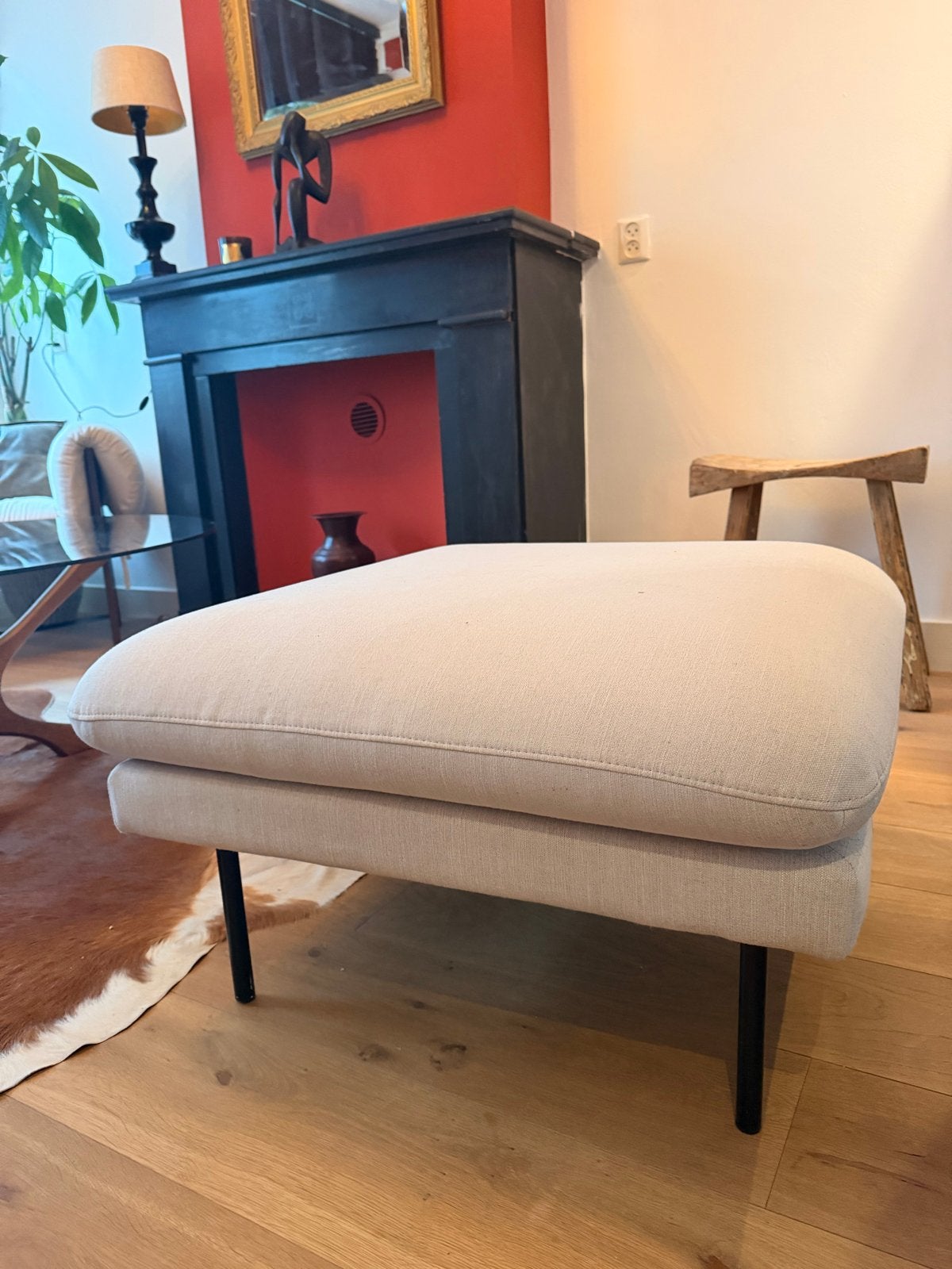 Westwing Moby poef - Crèmekleurig, vierkant en stijlvol, Ophalen, Vierkant, Minder dan 50 cm, Zo goed als nieuw