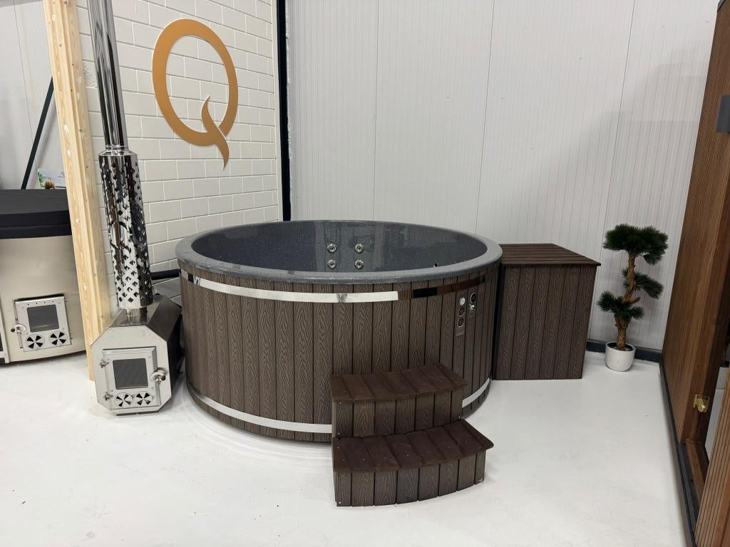Houtgestookte Hottub Q-tub XXL Extern | Hot Tub 225cm |Qrest, Ophalen of Verzenden, Nieuw, Filter, Vast