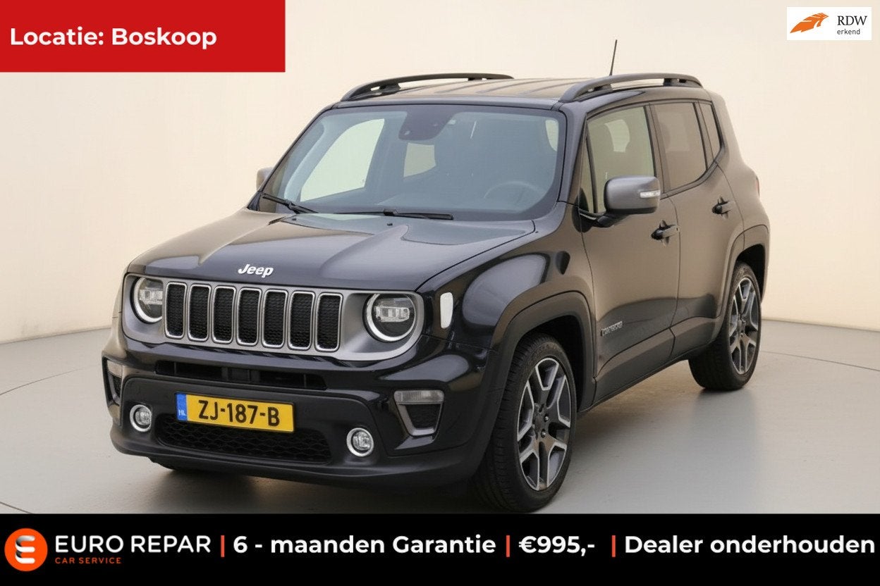 Jeep Renegade 1.3T Limited NL-AUTO NAP CAMERA AUTOMAAT!, Gebruikt, 4 cilinders, Zwart, Bedrijf