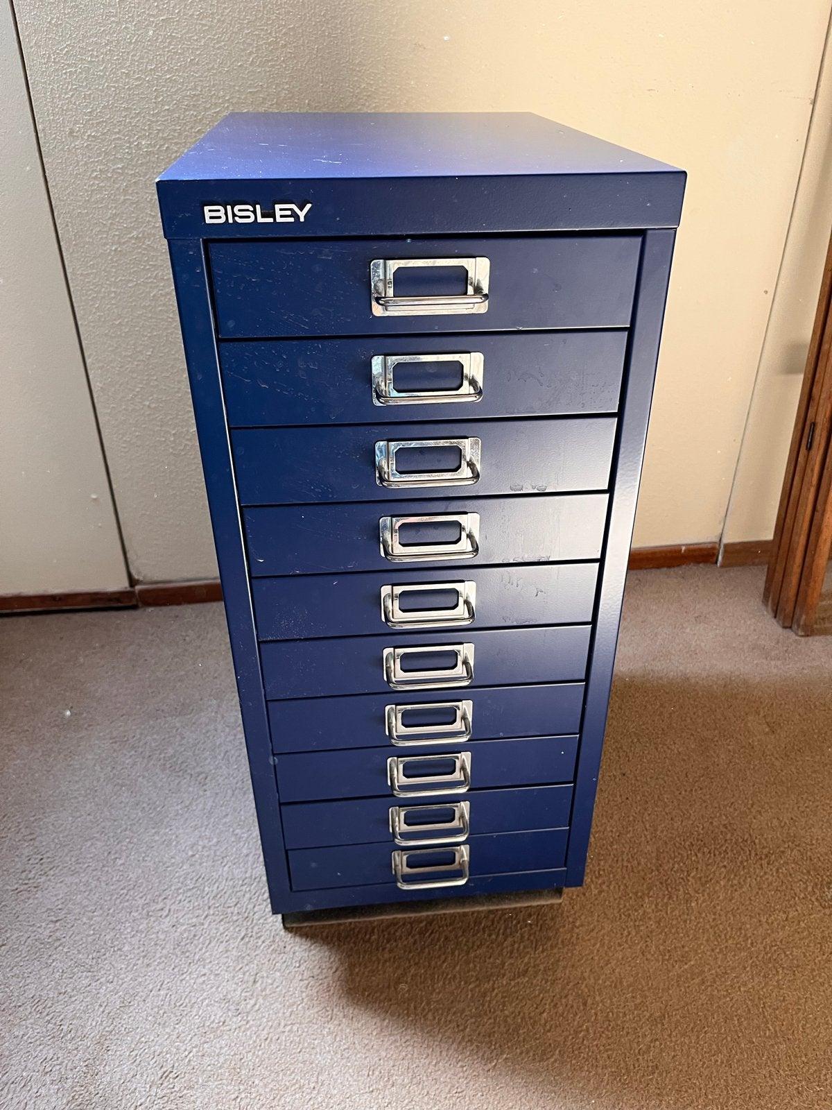 Sisley donkerblauw metalen archiefkastje met 10 laatjes, Ophalen, Minder dan 50 cm, Gebruikt, 5 laden of meer
