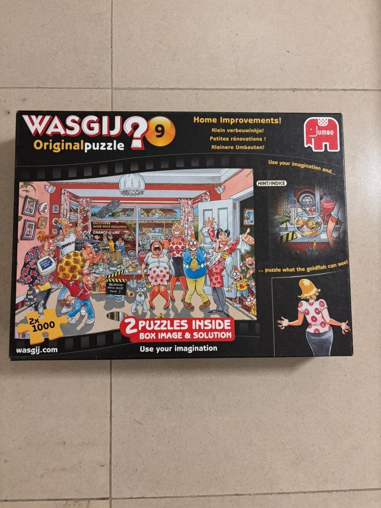 Jumbo wasgij original 9 - 2x1000 stukjes klein verbouwinkje!, Ophalen of Verzenden, 500 t/m 1500 stukjes, Gebruikt, Legpuzzel