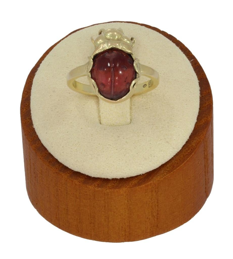 Lieveheersbeestje 14k gouden carneool dames ring vintage, Voordeelsieraden, Verzenden, Zo goed als nieuw, 17 tot 18