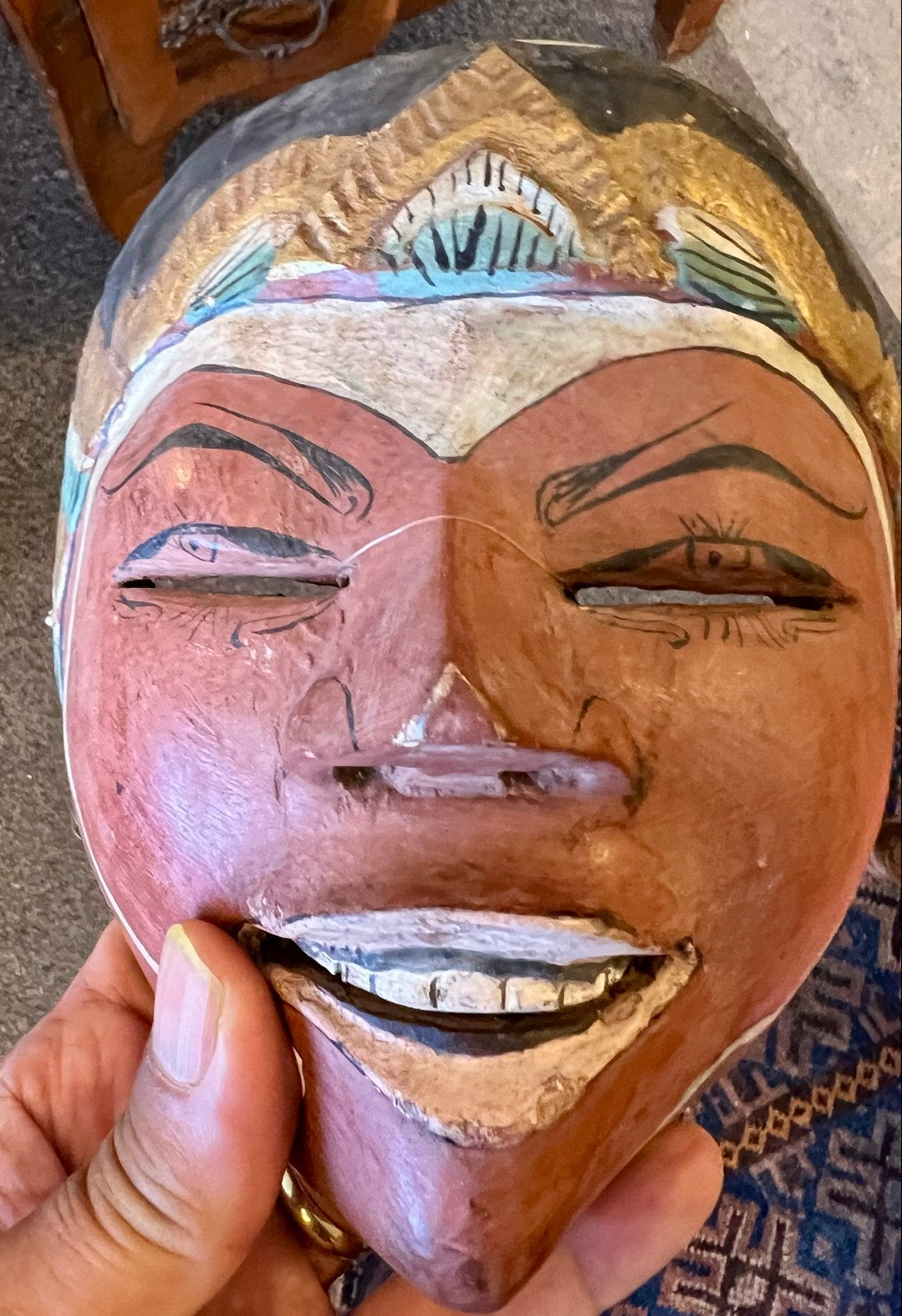 Authentiek Indonesisch Topeng Dansmasker - Handgesneden Hout, Hout, Masker, Handgemaakt, Ophalen of Verzenden