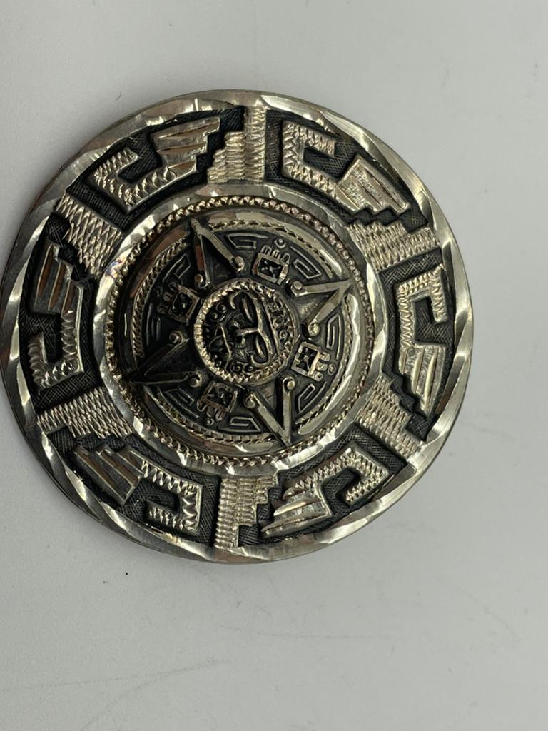 D995 Prachtige zilveren hanger / broche Maya’s, Ophalen of Verzenden, X, Zilver, X