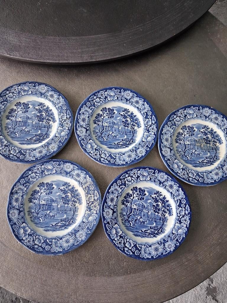 Te koop: 5 antieke gebaksbordjes., Antiek en Kunst, Ophalen of Verzenden
