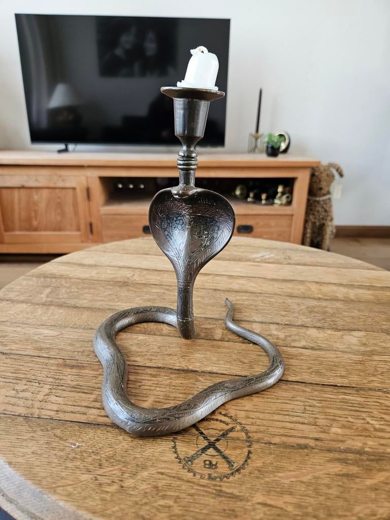 Vintage Cobra Kandelaar - Messing uit de jaren '70, Ophalen of Verzenden, Koper of Brons