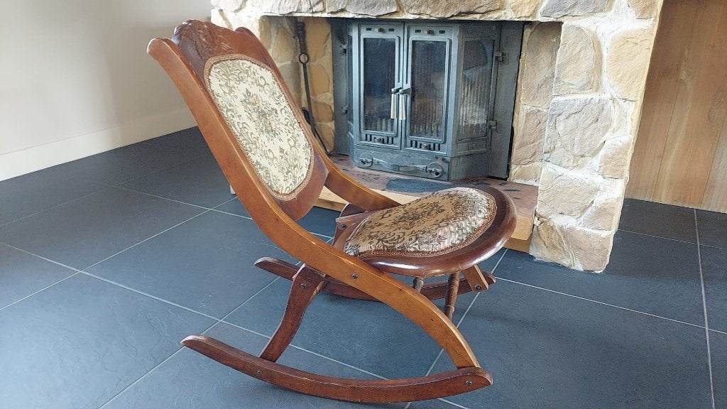 Vintage '20 inklapbare schommelstoel - antieke stoel, Antiek en Kunst, Antiek | Meubels | Stoelen en Banken, Ophalen