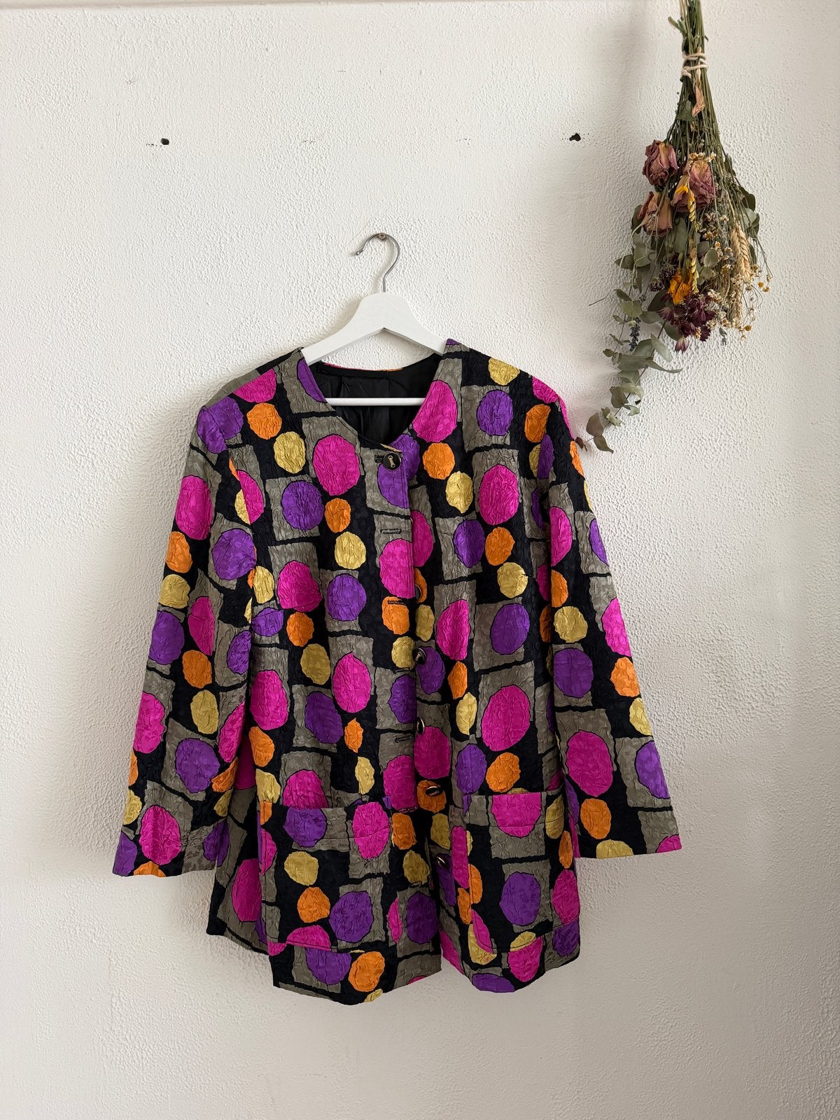 Vintage Retro Unieke Jas met Voering, Ophalen of Verzenden, Zo goed als nieuw, Maat 38/40 (M), Meerkleurig