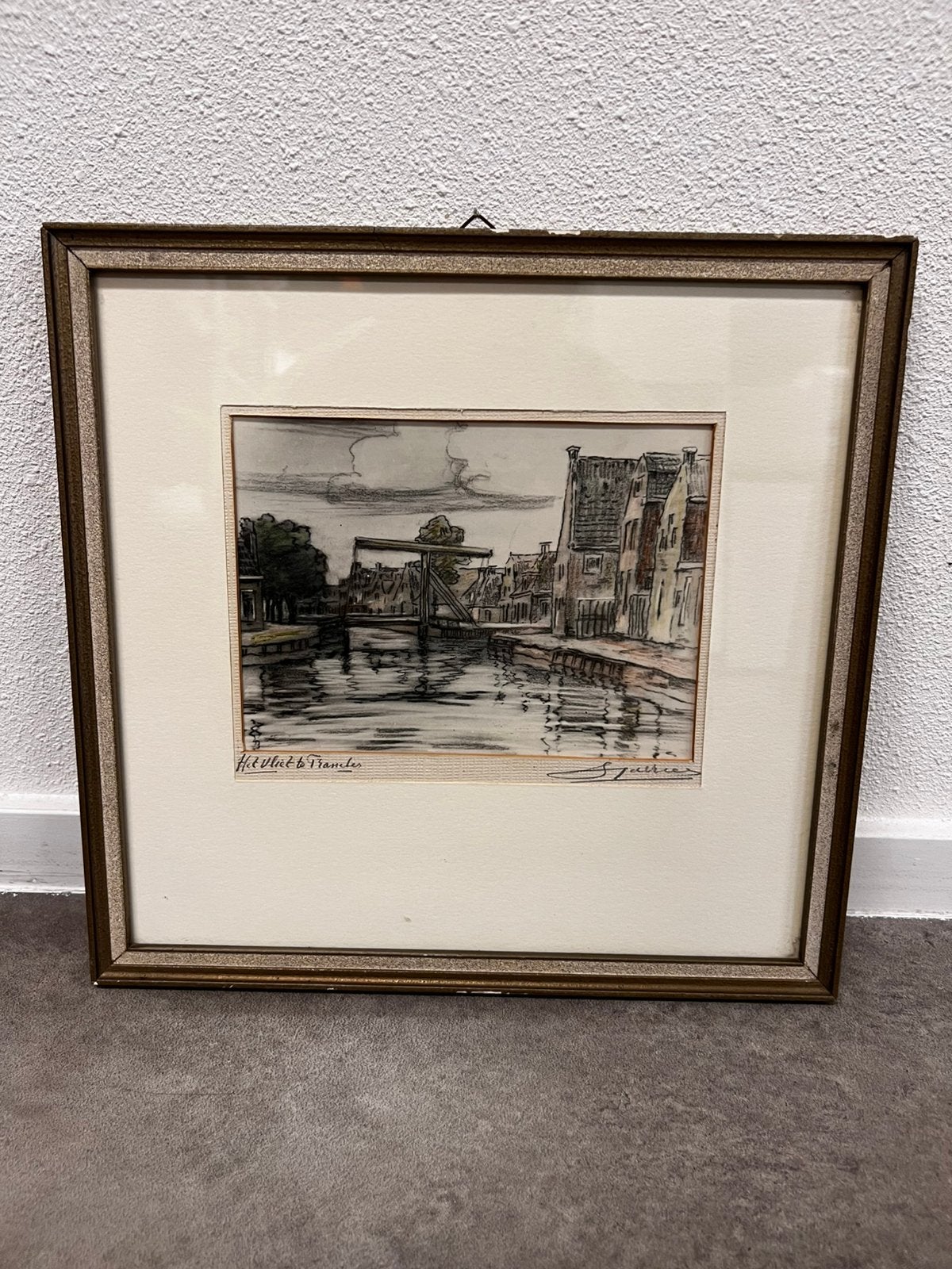 Sjoerd de Vries - Tekening - Het Vliet te Franeker, Ophalen of Verzenden