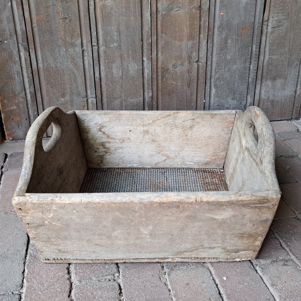 Brocante oude houten bak kist met zeef graanzeef *Etage3*, Gebruikt, ., Ophalen of Verzenden, .