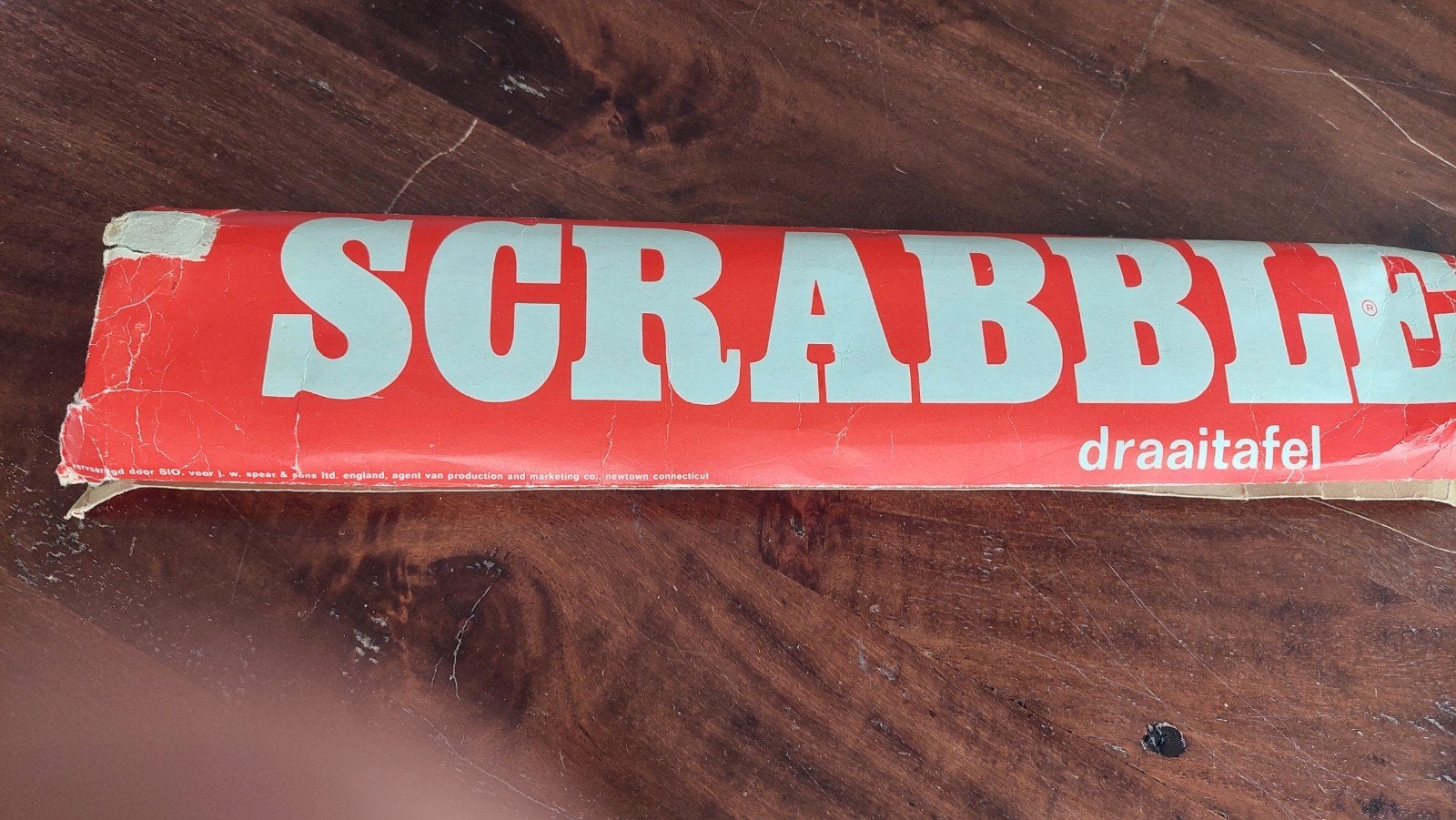 Vintage Scrabble Draaitafel - Houten Onderstel, Drie of vier spelers, Ophalen of Verzenden, Gebruikt, Scrabble
