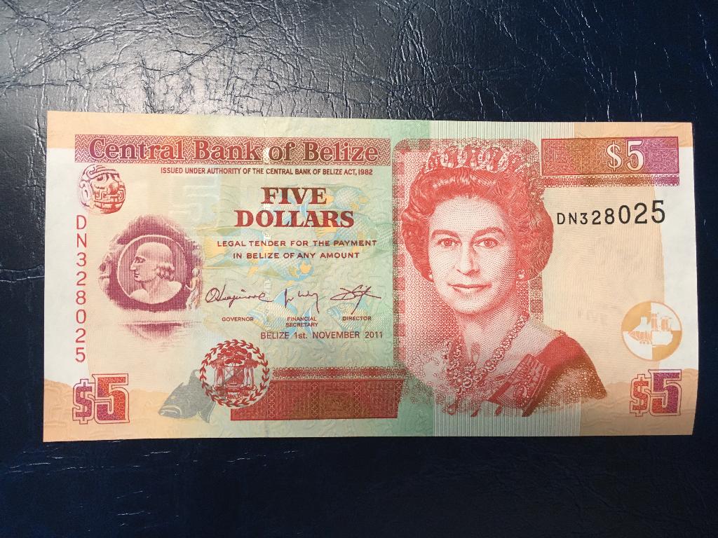 Belize | 5 dollar UNC, Postzegels en Munten, Bankbiljetten | Amerika, Ophalen of Verzenden, Midden-Amerika, Los biljet