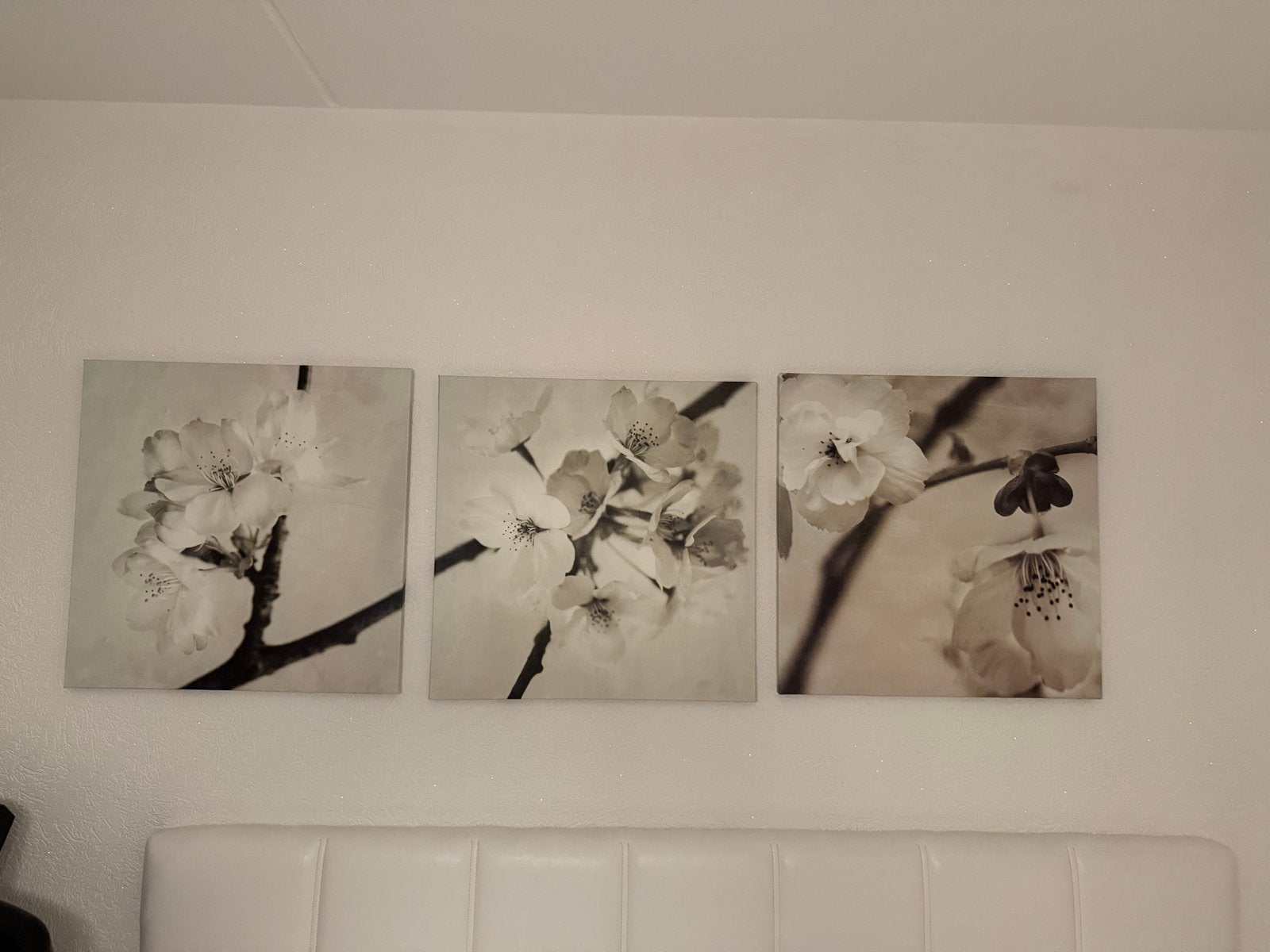 Set van 3 canvas schilderijen met bloesem (56x56 cm), Huis en Inrichting, 50 – 75, Gebruikt, Ophalen of Verzenden, Schilderij