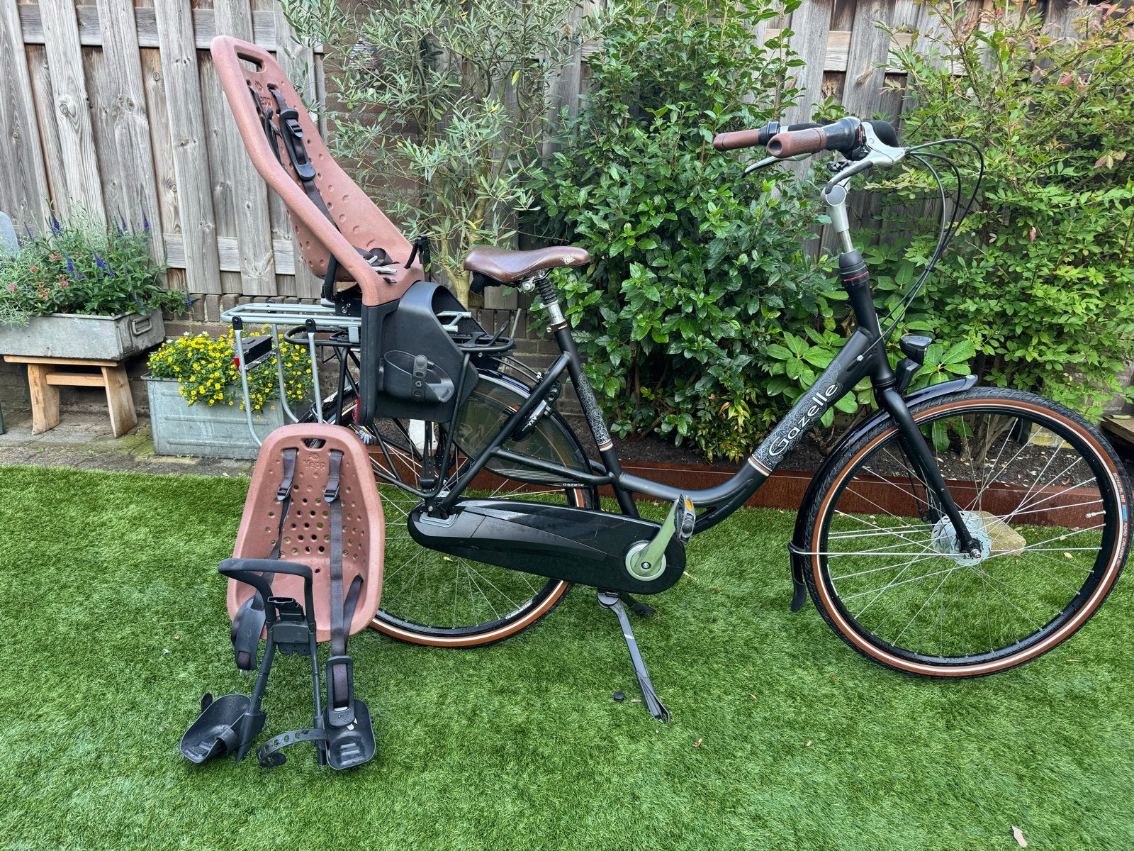 Gazelle Bloom moederfiets met Yepp kinderzitjes, Ophalen, Gazelle, Trommelrem, 53 tot 56 cm