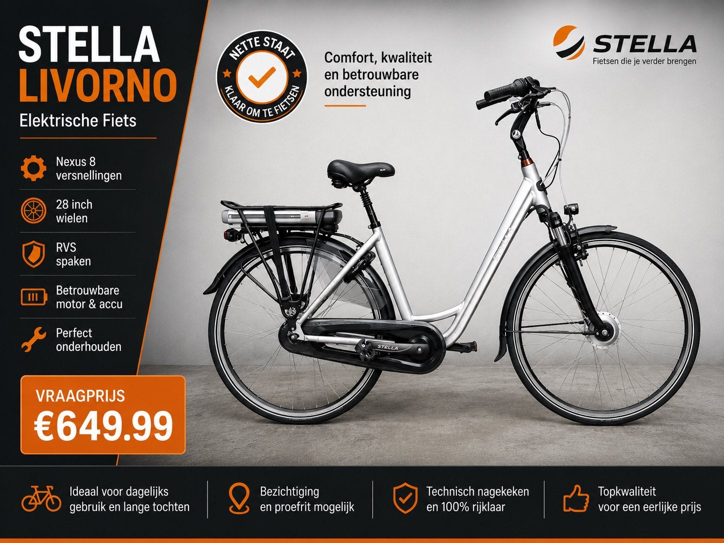 E-bike Stella Livorno Nexus 8  D 53 cm Wielen 28 inc, Ophalen, Gebruikt, Overige merken