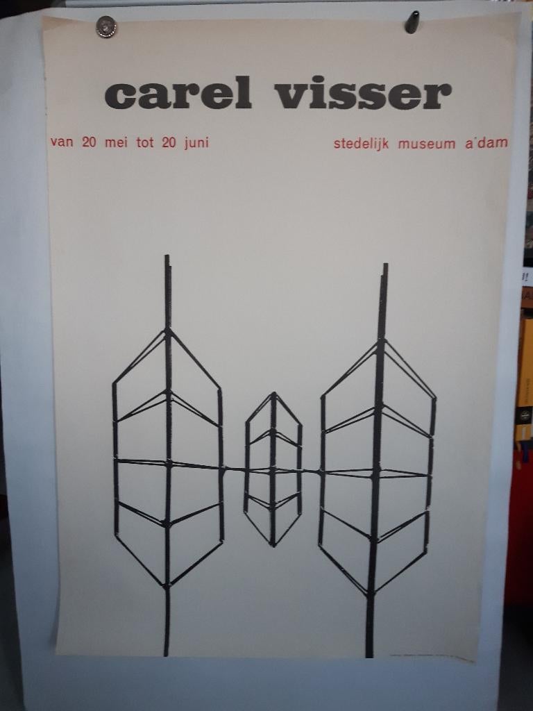 Originele poster Brattinga Carel Visser Stedelijk Museum, Rechthoekig Staand, Verzenden, Zo goed als nieuw, A1 t/m A3