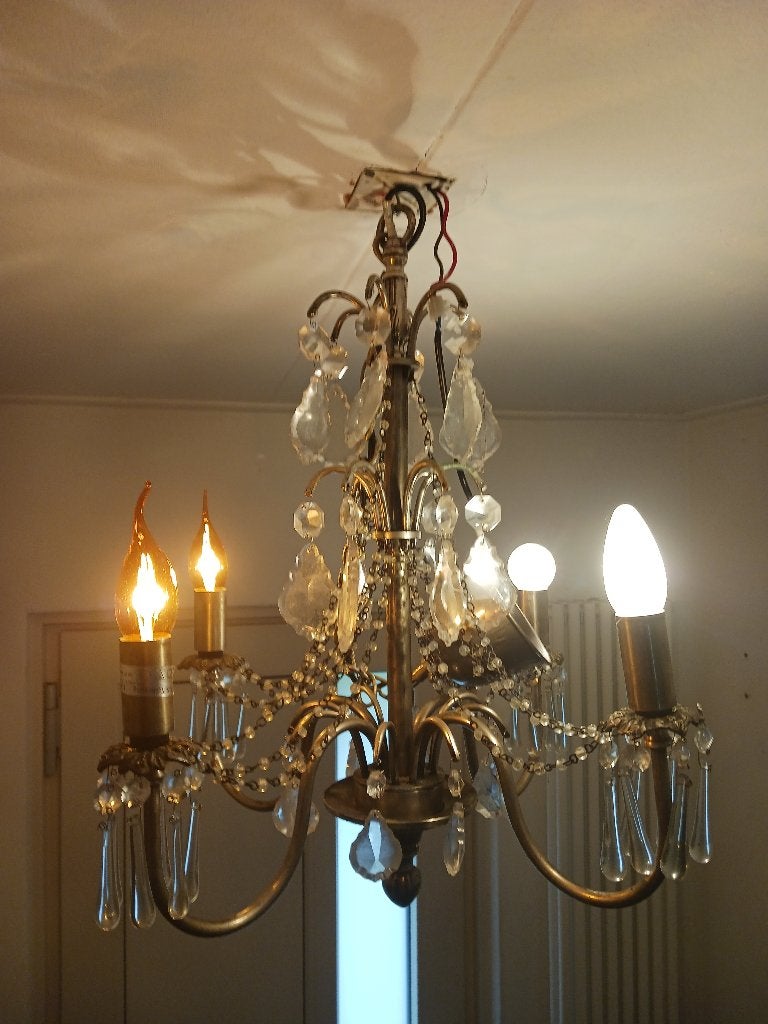 Hanglamp / Kandelaar 4 lichten, Ophalen, Zo goed als nieuw, Metaal, E14 (klein)