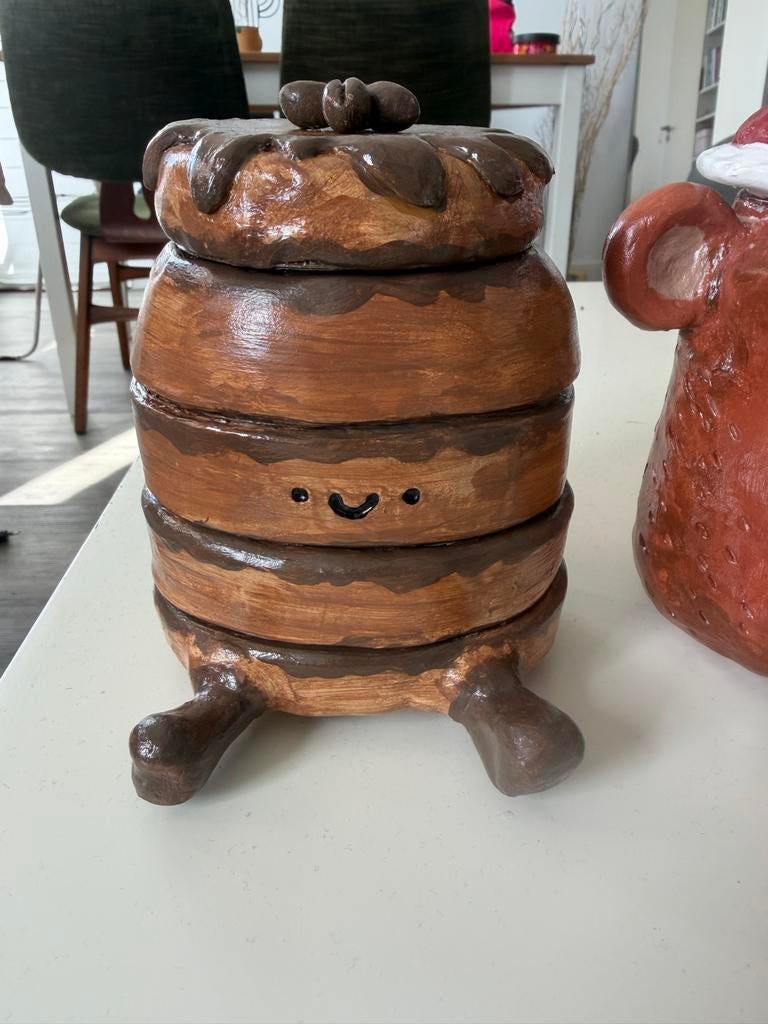 Handgemaakte Pancake Cookie Jar, Nieuw, Oranje, Ophalen of Verzenden, Glas