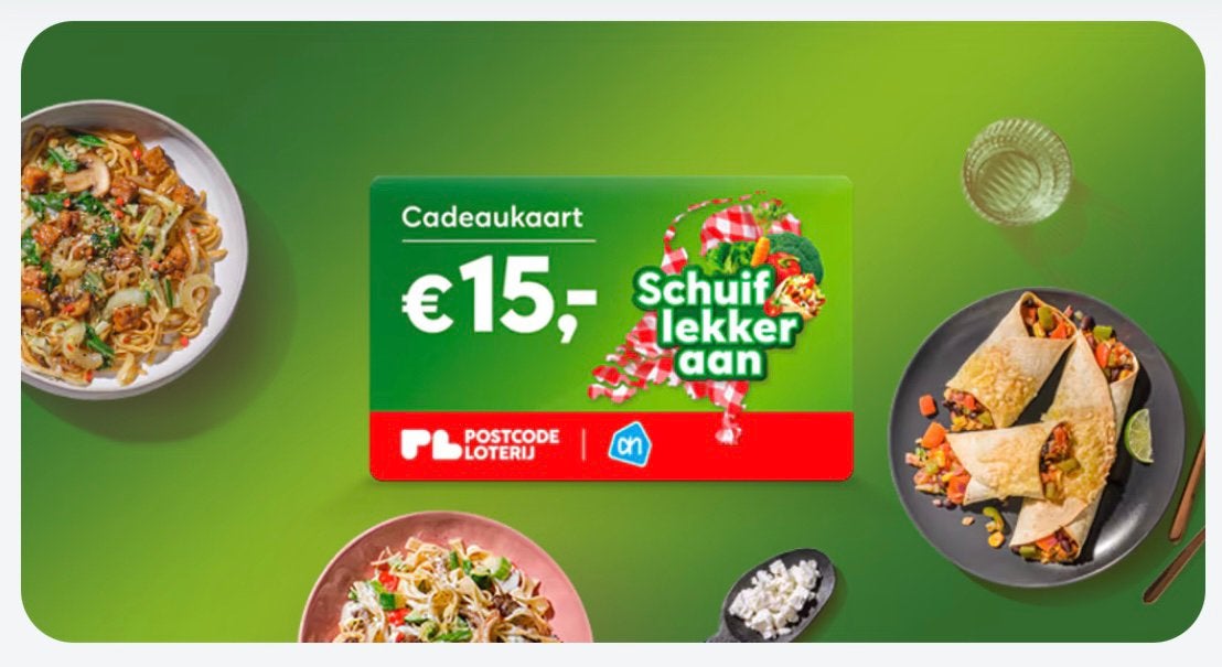 Gezocht: Postcodeloterij Schuif Lekker Aan cadeaukaart AH, Tickets en Kaartjes, Eén persoon, Cadeaubon