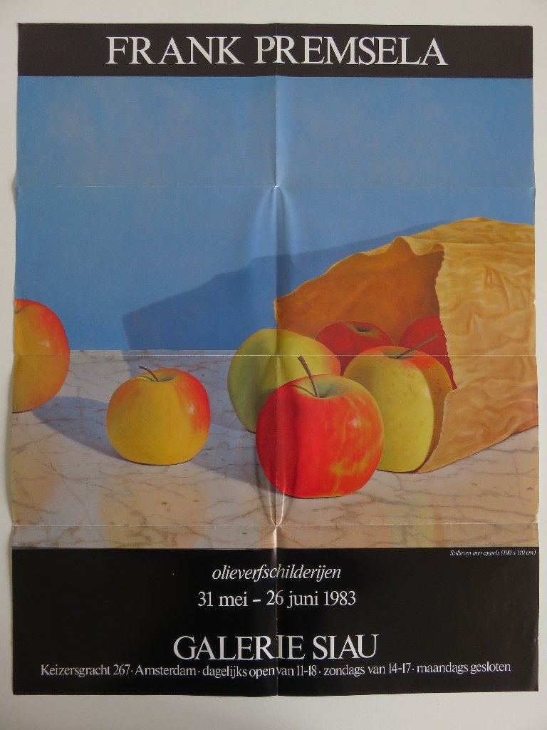 Kunstposter Frank Premsela Galerie Siau 1983 stilleven appel, Rechthoekig Staand, Ophalen of Verzenden, Zo goed als nieuw, A1 t/m A3