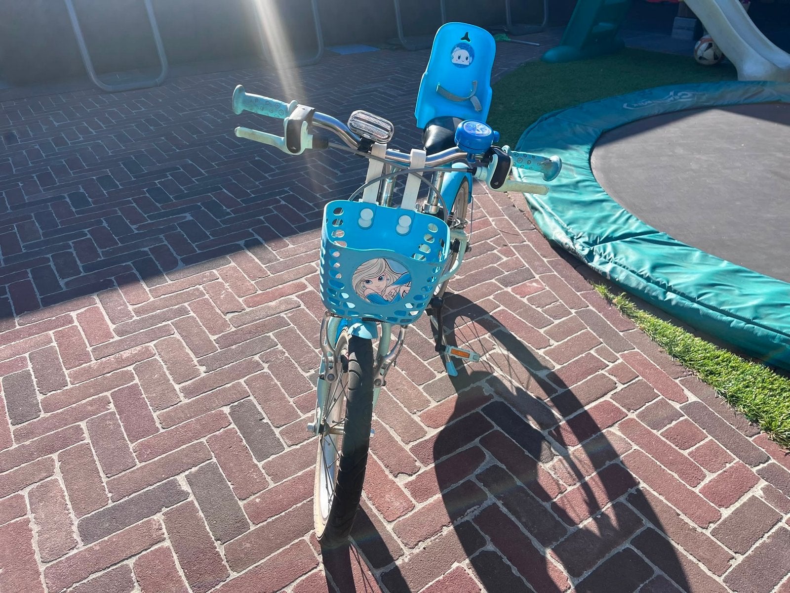 B'Twin kinderfiets 16 inch met Frozen-thema en zitje, Ophalen, Gebruikt, Schijfrem, 16 tot 20 inch