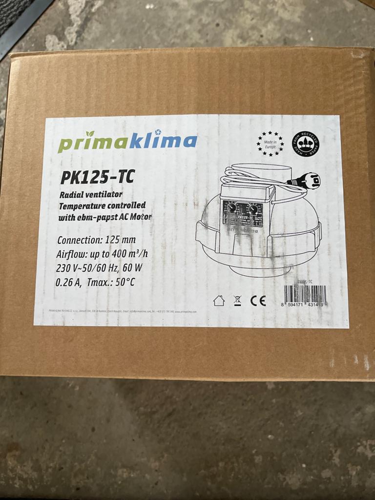 PrimaKlima PK125-TC Radiaalventilator -  in doos, Doe-het-zelf en Verbouw, Ventilatie en Afzuiging, Ophalen of Verzenden, Zo goed als nieuw